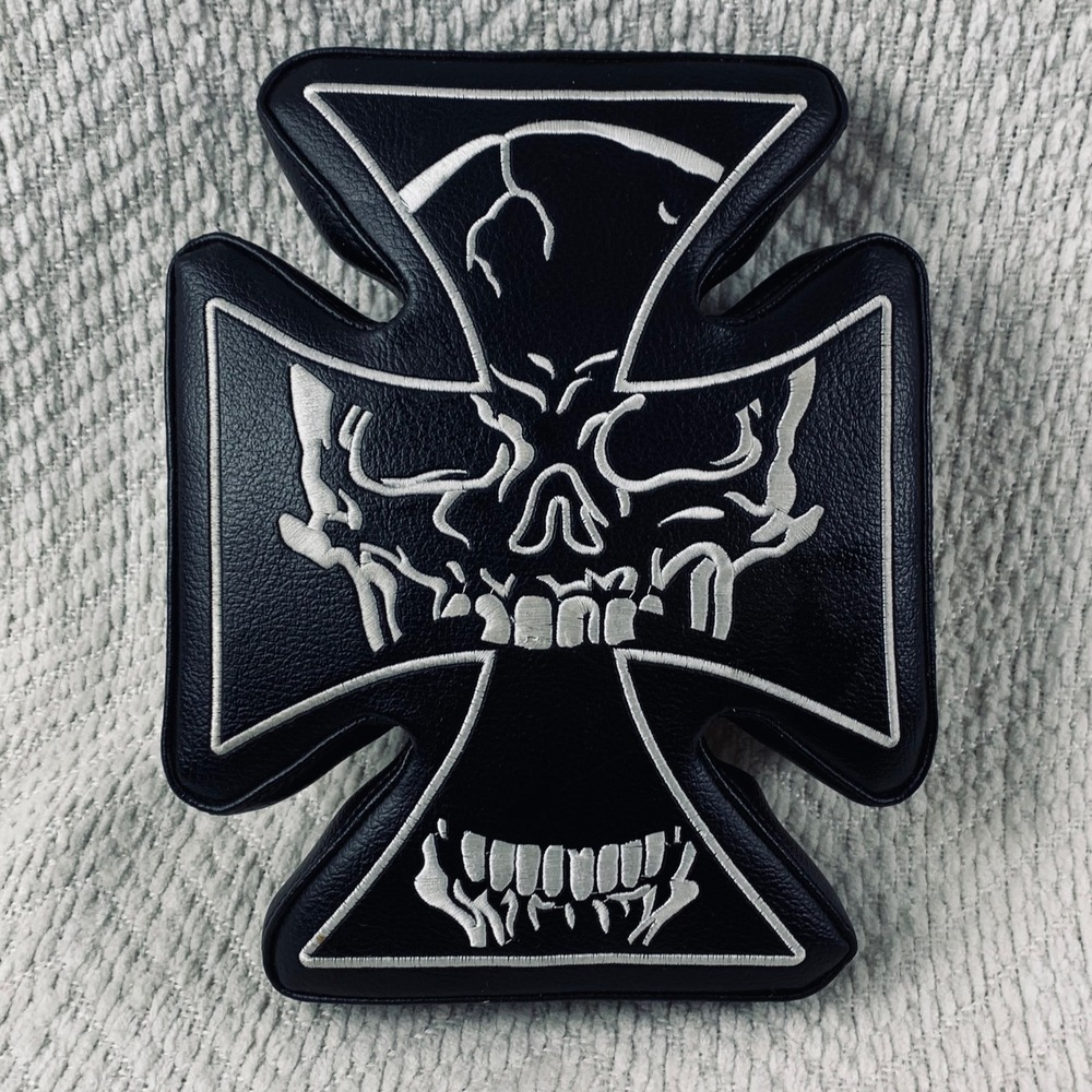 Maltese Iron Cross Chopper Seat Biker Black Skull Cushion Suction Motorcycle Pad